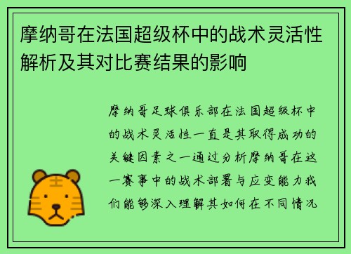 摩纳哥在法国超级杯中的战术灵活性解析及其对比赛结果的影响 摩纳哥在法国超级杯中的战术灵活性解析及其对比赛结果的影响
