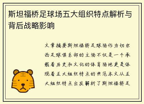 斯坦福桥足球场五大组织特点解析与背后战略影响 斯坦福桥足球场五大组织特点解析与背后战略影响