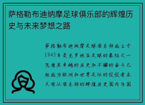 萨格勒布迪纳摩足球俱乐部的辉煌历史与未来梦想之路